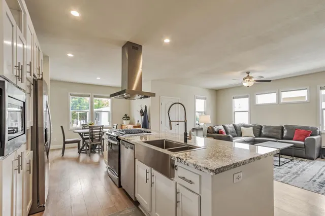 a kitchen with lots of counter top space