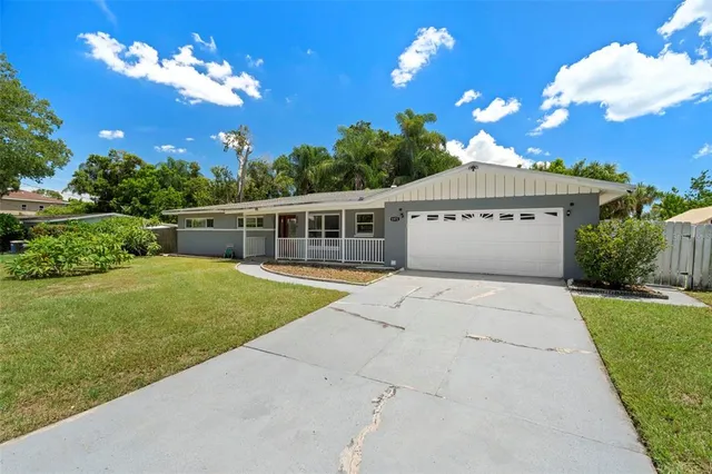 a view of a house with a backyard