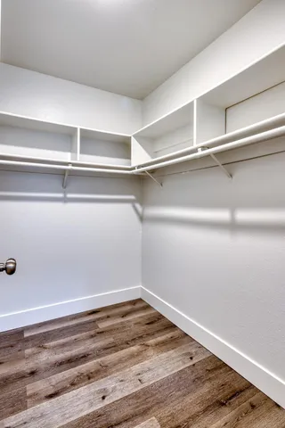 a view of a room with racks on the wall