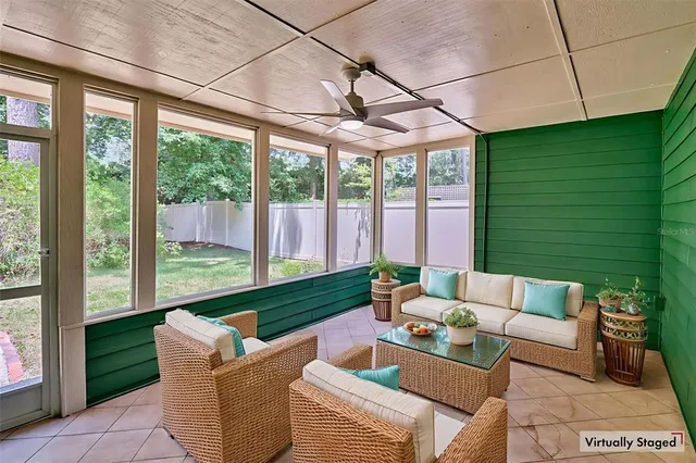 a outdoor living space with furniture and garden view