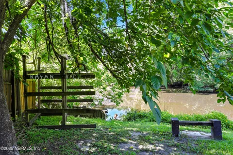 a view of a park with a slide
