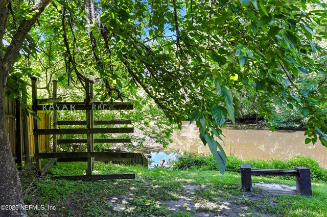 a view of a park with a slide