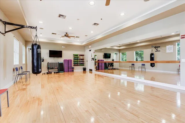 a view of a room with gym equipment