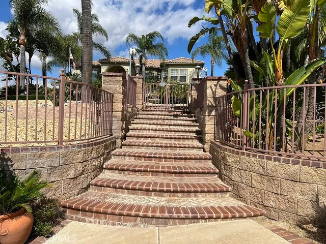 a view of a swimming pool with a garden