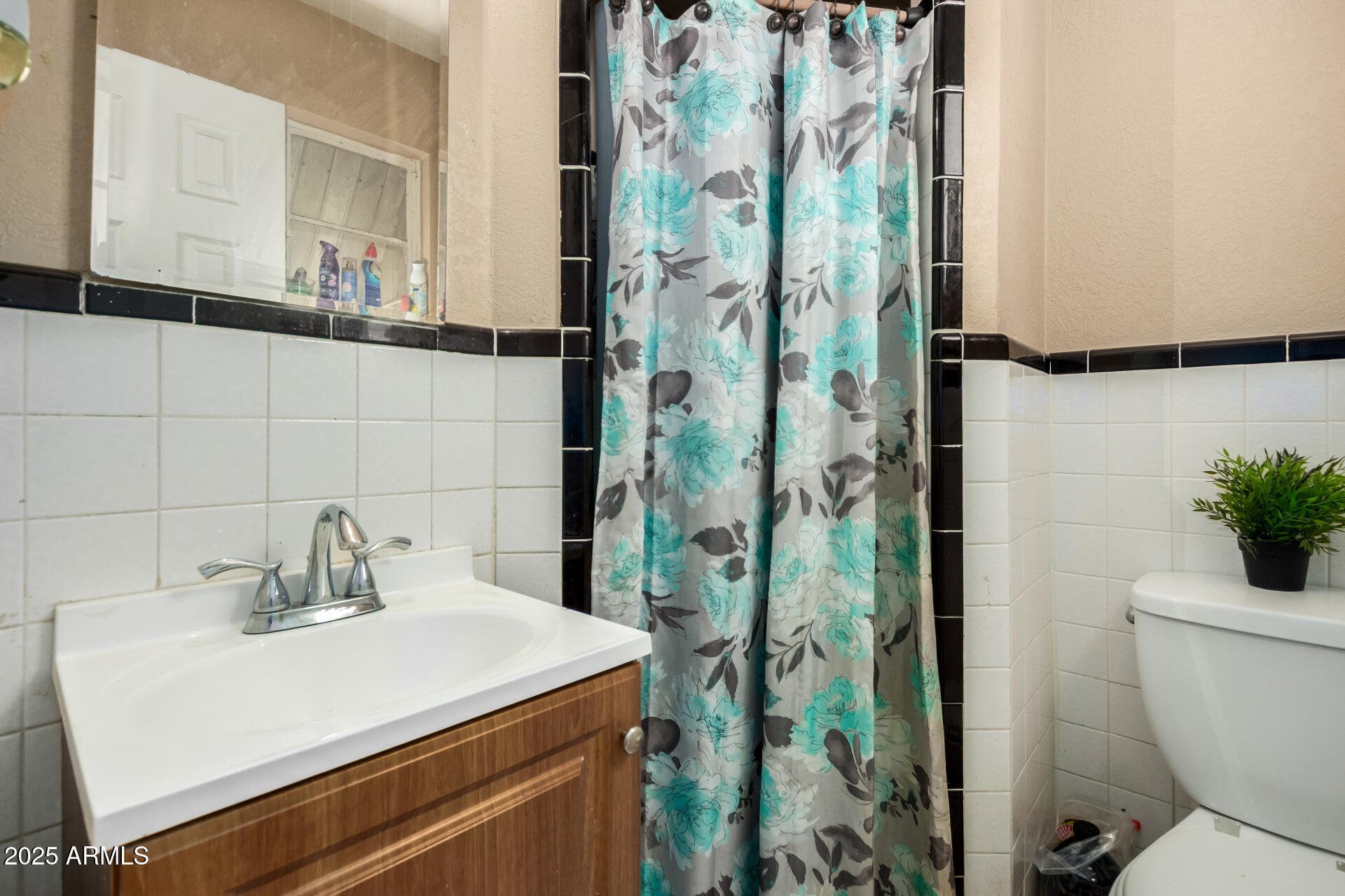 3152 North 24th Drive Phoenix, AZ 85015 - Photo 17 of 28 a bathroom with a sink a toilet and shower curtain