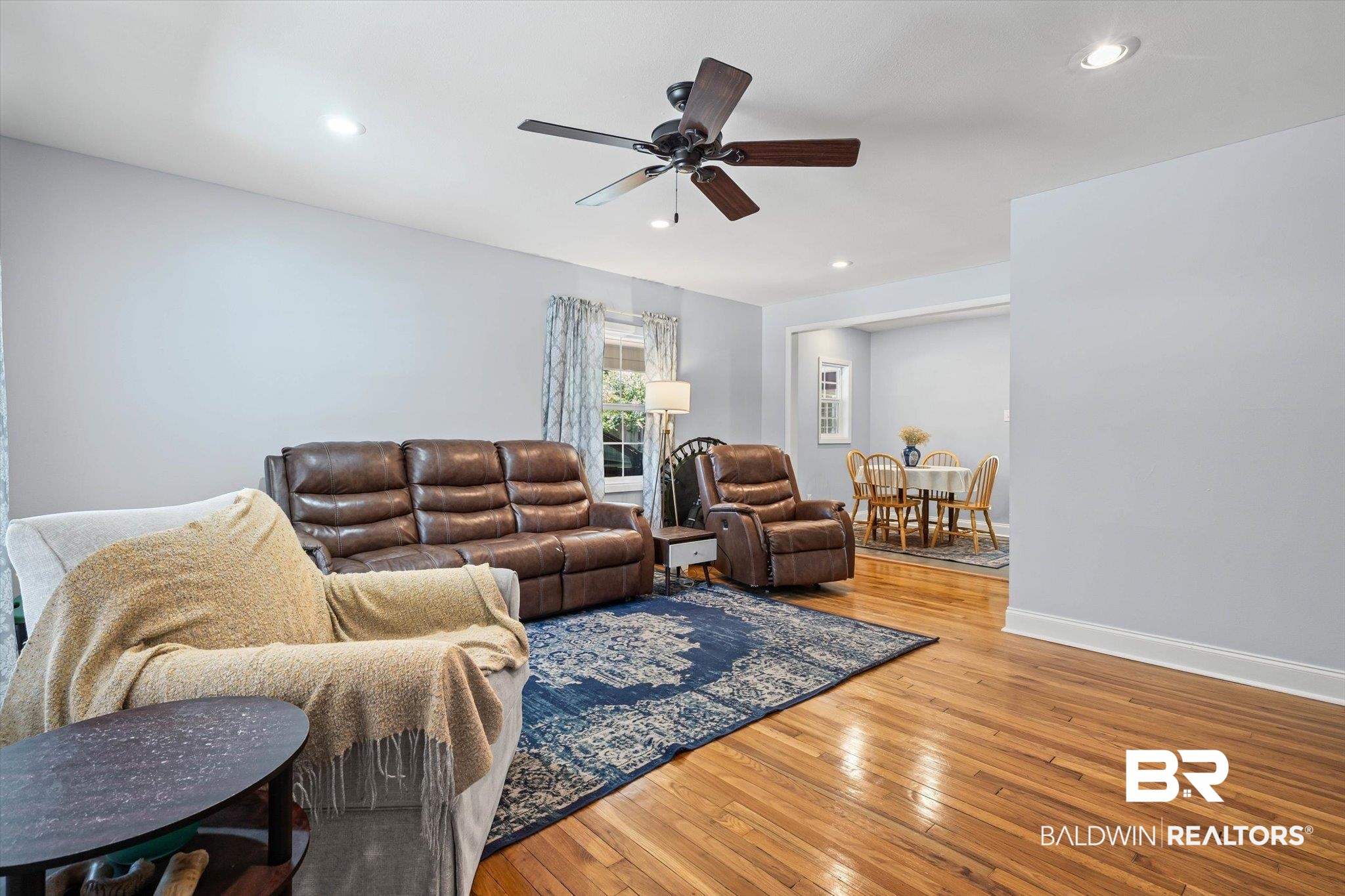 5609 Diane Court Mobile, AL 36618 - Photo 2 of 22 Living area with light wood-type flooring, recessed lighting, and ceiling fan