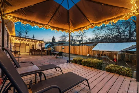 a building outdoor space with patio furniture