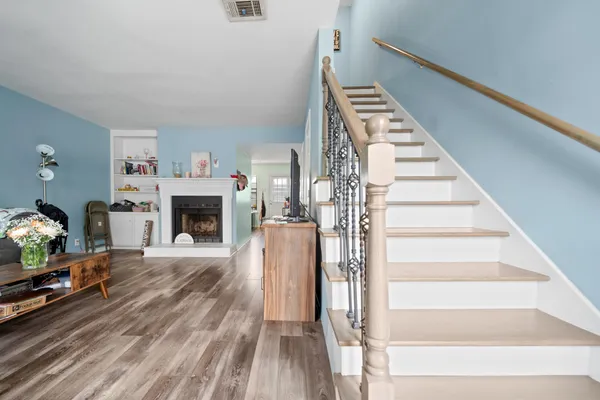 a view of a livingroom with a fireplace
