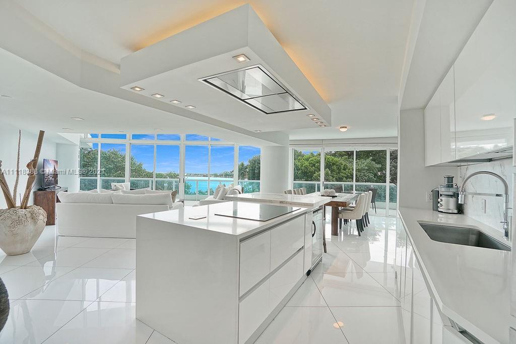 2127 Brickell Avenue, Unit 503 Miami, FL 33129 - Photo 12 of 54 a kitchen with kitchen island a large window cabinets a sink and stainless steel appliances