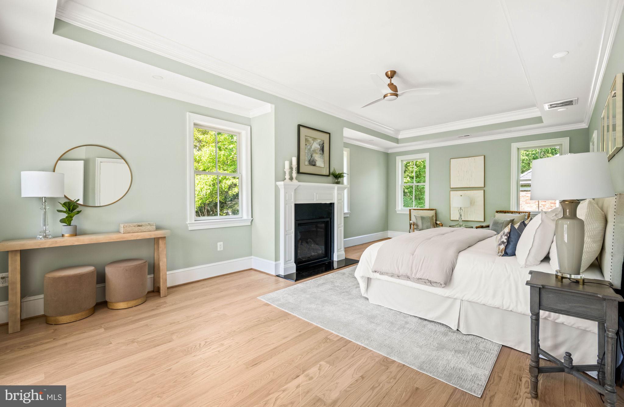 414 Rucker Place Alexandria, VA 22301 - Photo 66 of 135 a bedroom with a large bed and a fireplace