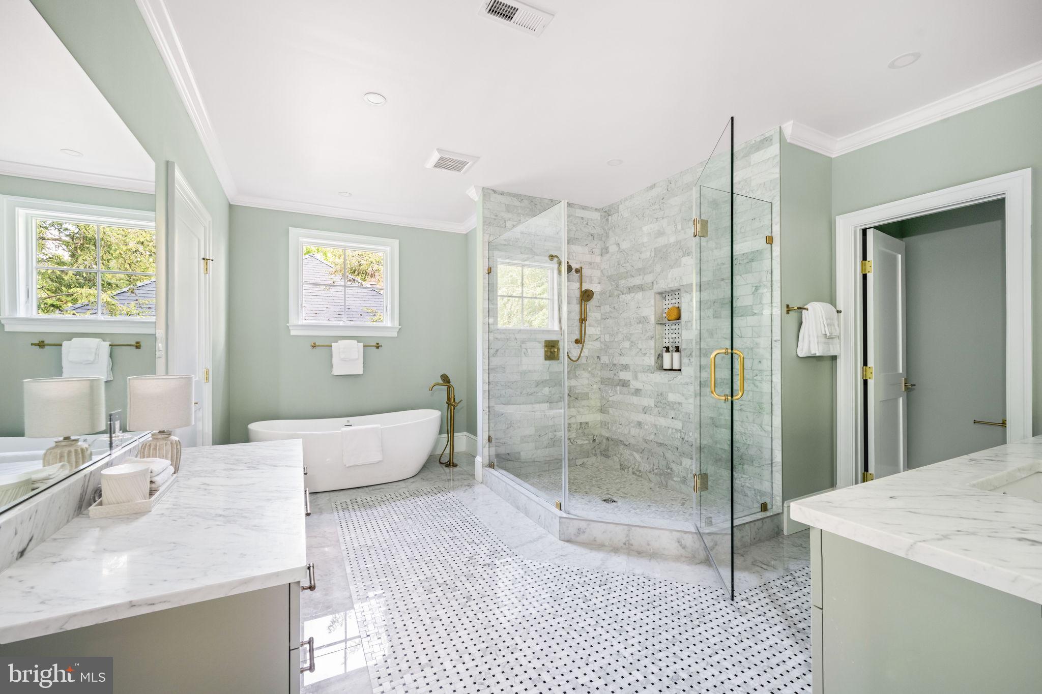 414 Rucker Place Alexandria, VA 22301 - Photo 73 of 135 a bathroom with a granite countertop sink a shower a mirror and a bathtub