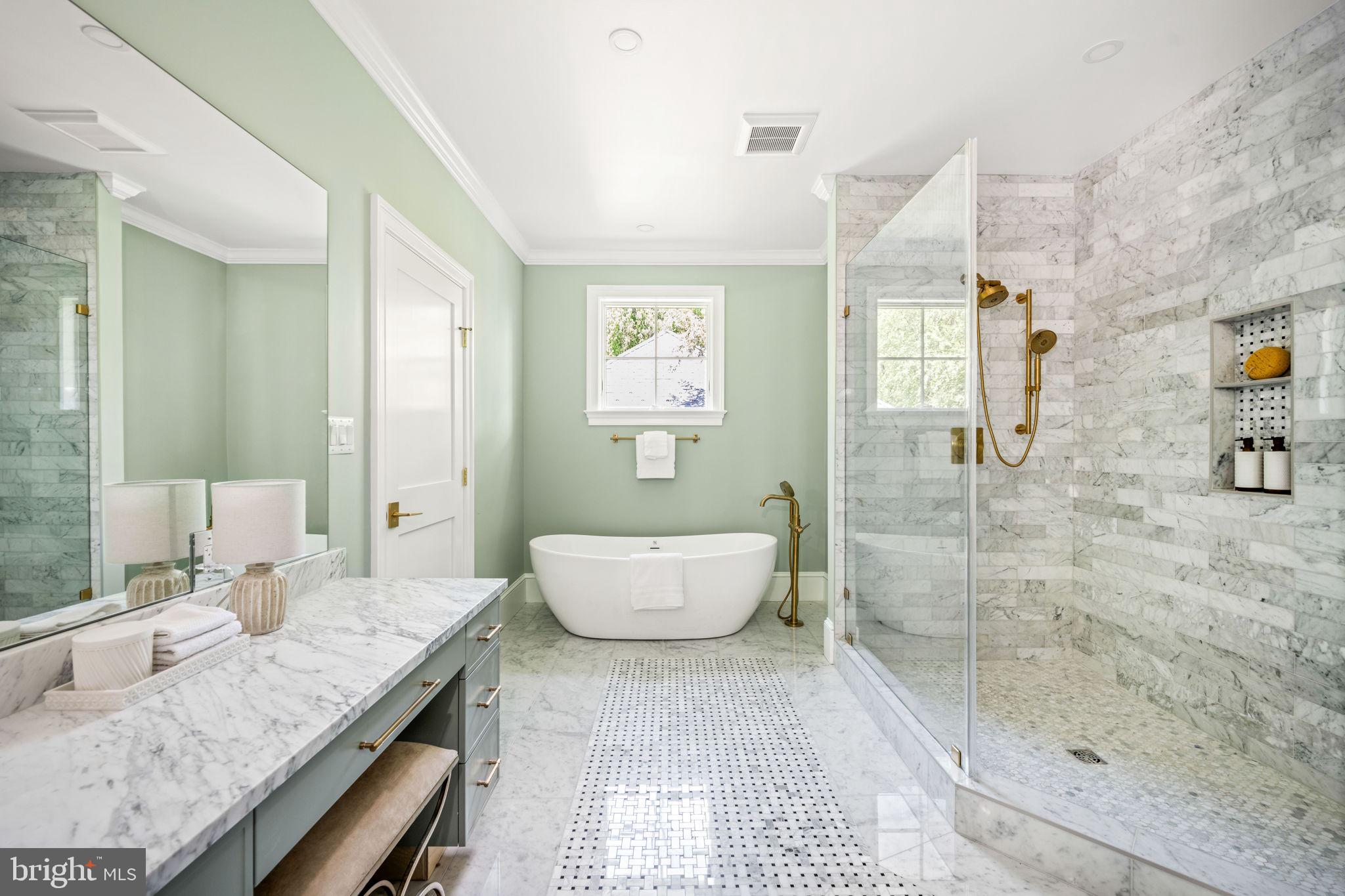414 Rucker Place Alexandria, VA 22301 - Photo 77 of 135 a bathroom with a granite countertop sink a toilet a mirror and shower