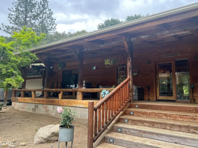a view of a building with a porch