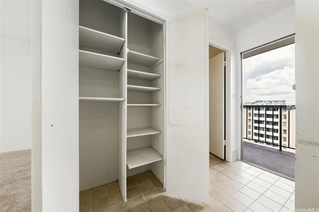 a view of a glass door with a from a window