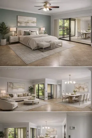 a view of kitchen with furniture and living room