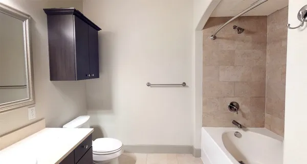 a bathroom with a toilet and a bathtub