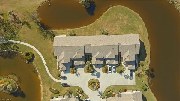 an aerial view of a swimming pool