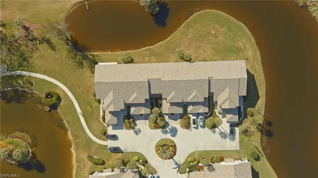 an aerial view of a swimming pool