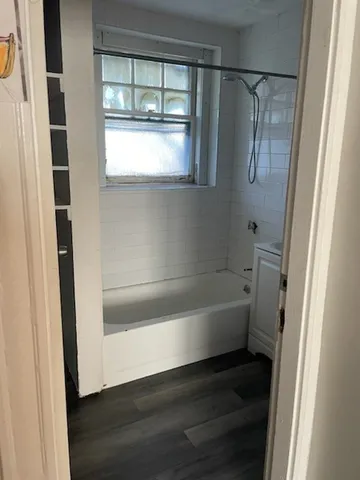 a bathroom with a bathtub