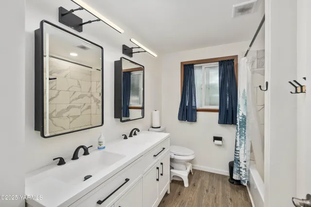 a bathroom with a bathtub a sink a toilet and a mirror