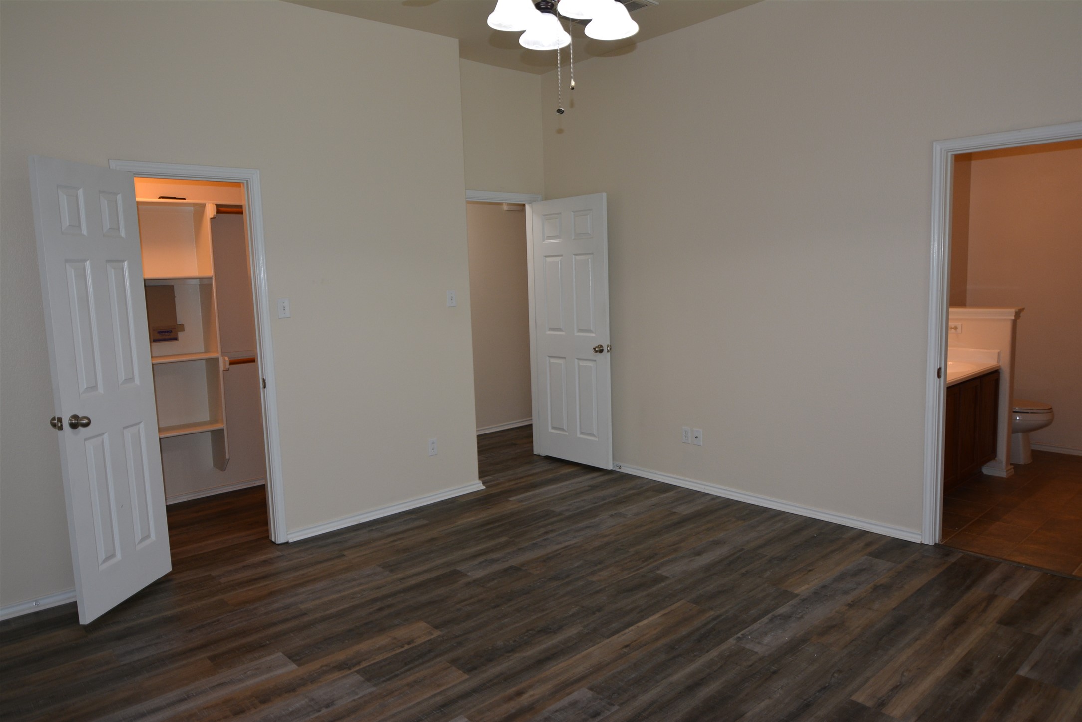 1303 Horseshoe Ranch Drive Leander, TX 78641 - Photo 15 of 26 A well-lit primary bedroom featuring durable wood-look flooring and a functional walk-in closet.