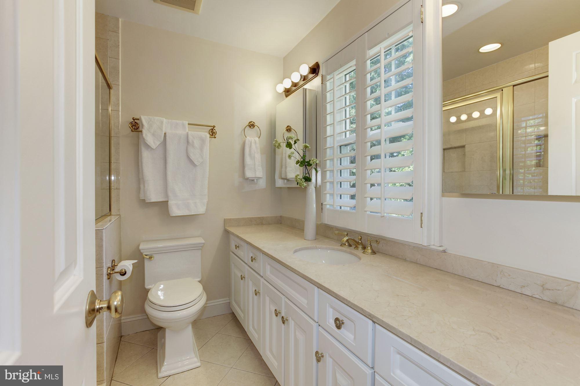 5509 Center Street Chevy Chase, MD 20815 - Photo 17 of 30 a bathroom with a granite countertop sink toilet and shower