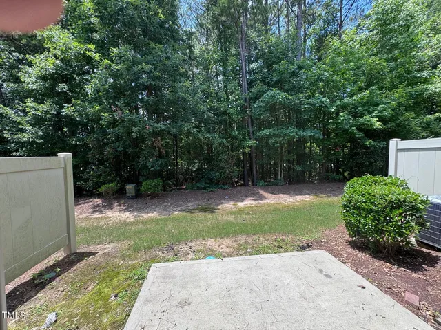 a view of a backyard with a plants and trees