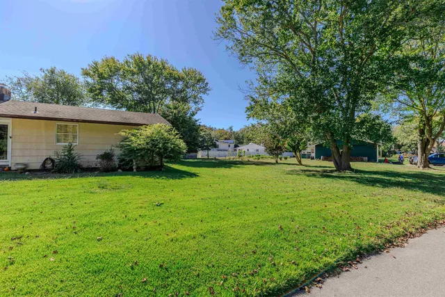 a swimming pool with lots of tress in front of it