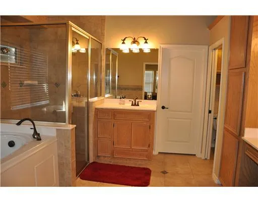 a bathroom with a sink a mirror and a shower
