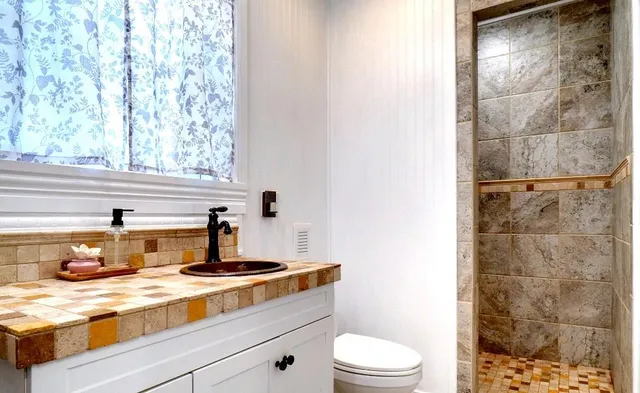 a view of yard with large trees