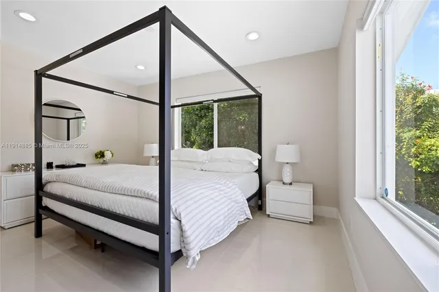 a bedroom with a bed and a painting