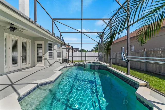 a view of a backyard with a patio