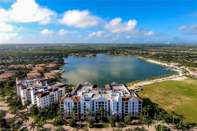 a view of a lake with a city