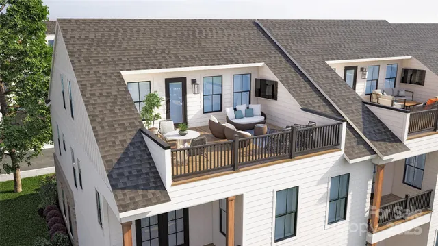 a view of a brick house with many windows