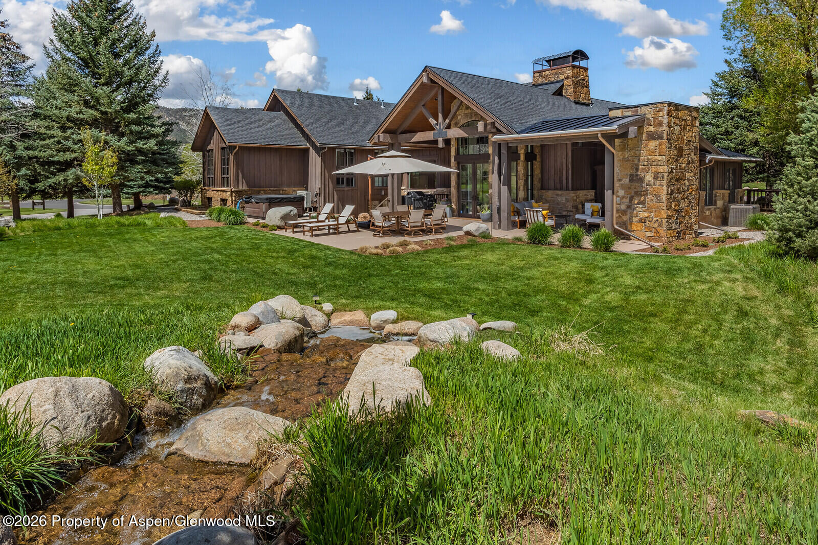 38 Diamond A Ranch Road Carbondale, CO 81623 - Photo 11 of 158 Backyard Water Feature, Patio and Jacuz