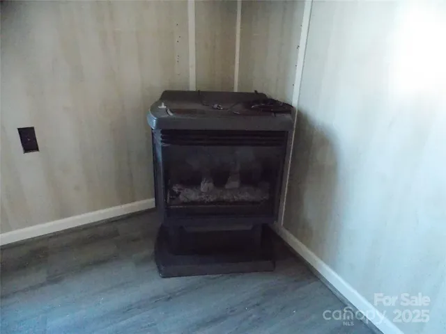 a room with a fireplace