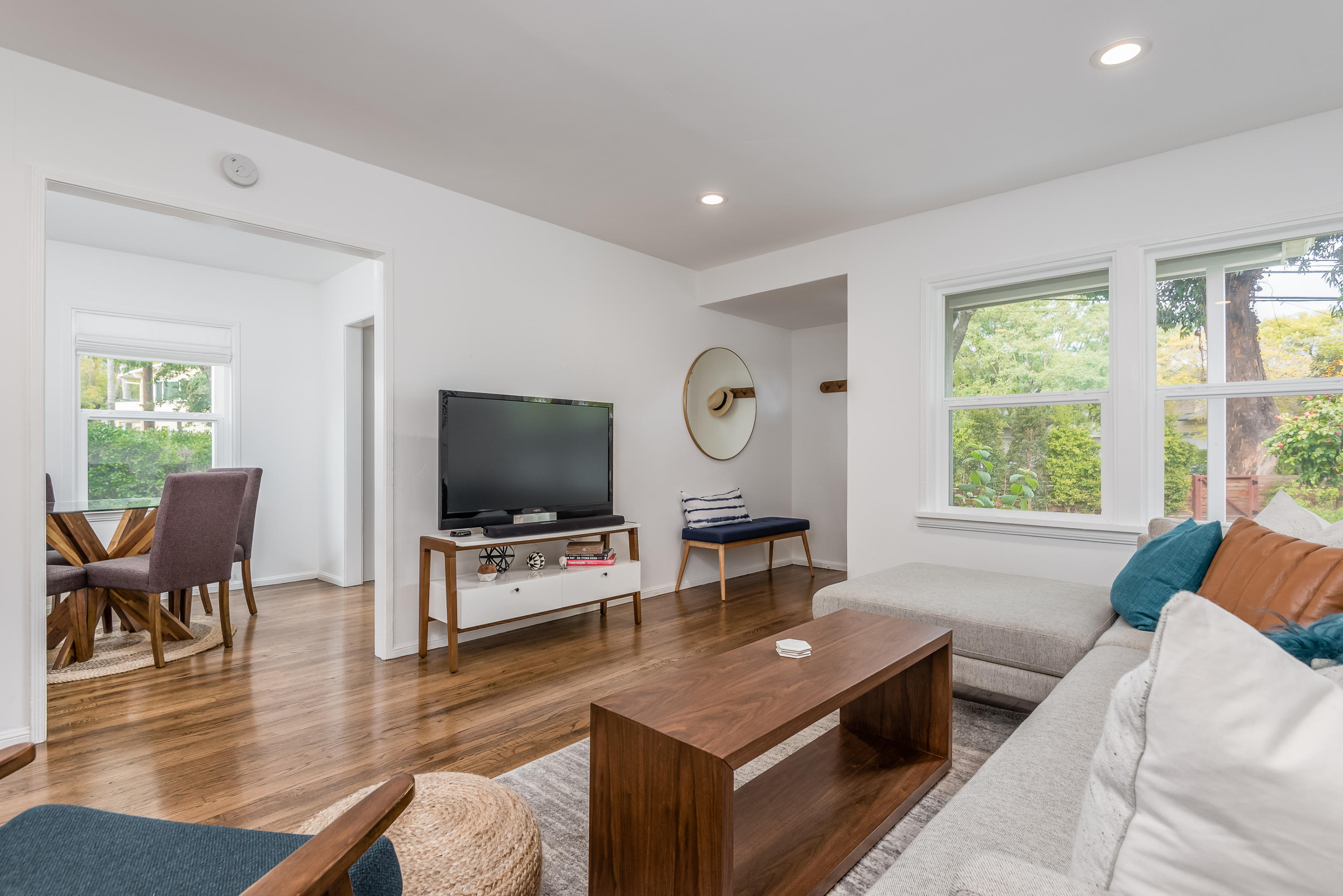 Living room, refinished oak floors