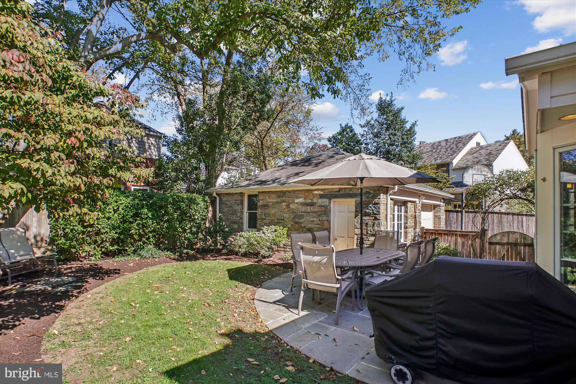 5103 Fairglen Lane Chevy Chase, MD 20815 - Photo 30 of 41 a view of a patio with table and chairs under an umbrella
