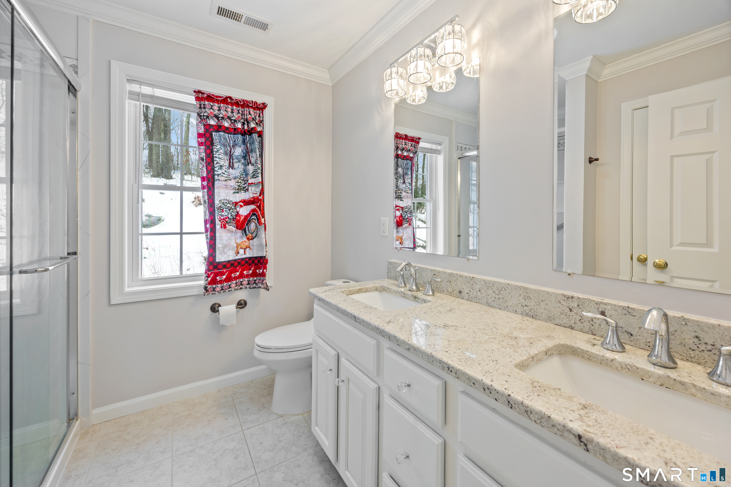 3 Ellen Lane Thomaston, CT 06787 - Photo 19 of 40 a bathroom with a granite countertop double vanity sink a mirror and a bathtub