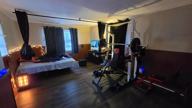 a view of a room with gym equipment