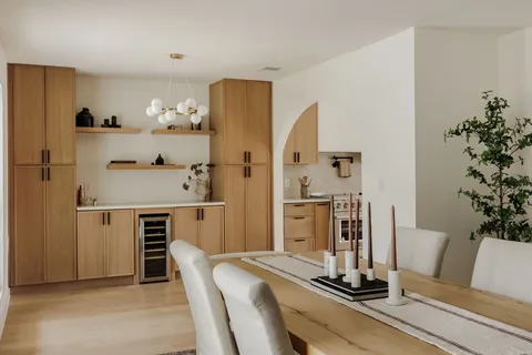 a dining room with furniture