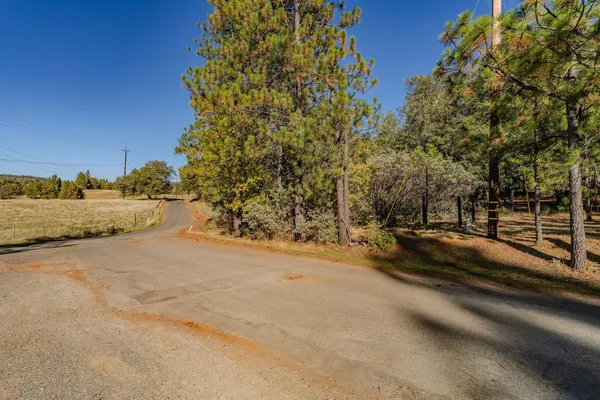 a view of a road with a yard