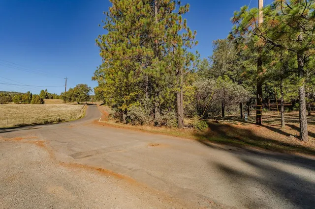a view of a road with a yard
