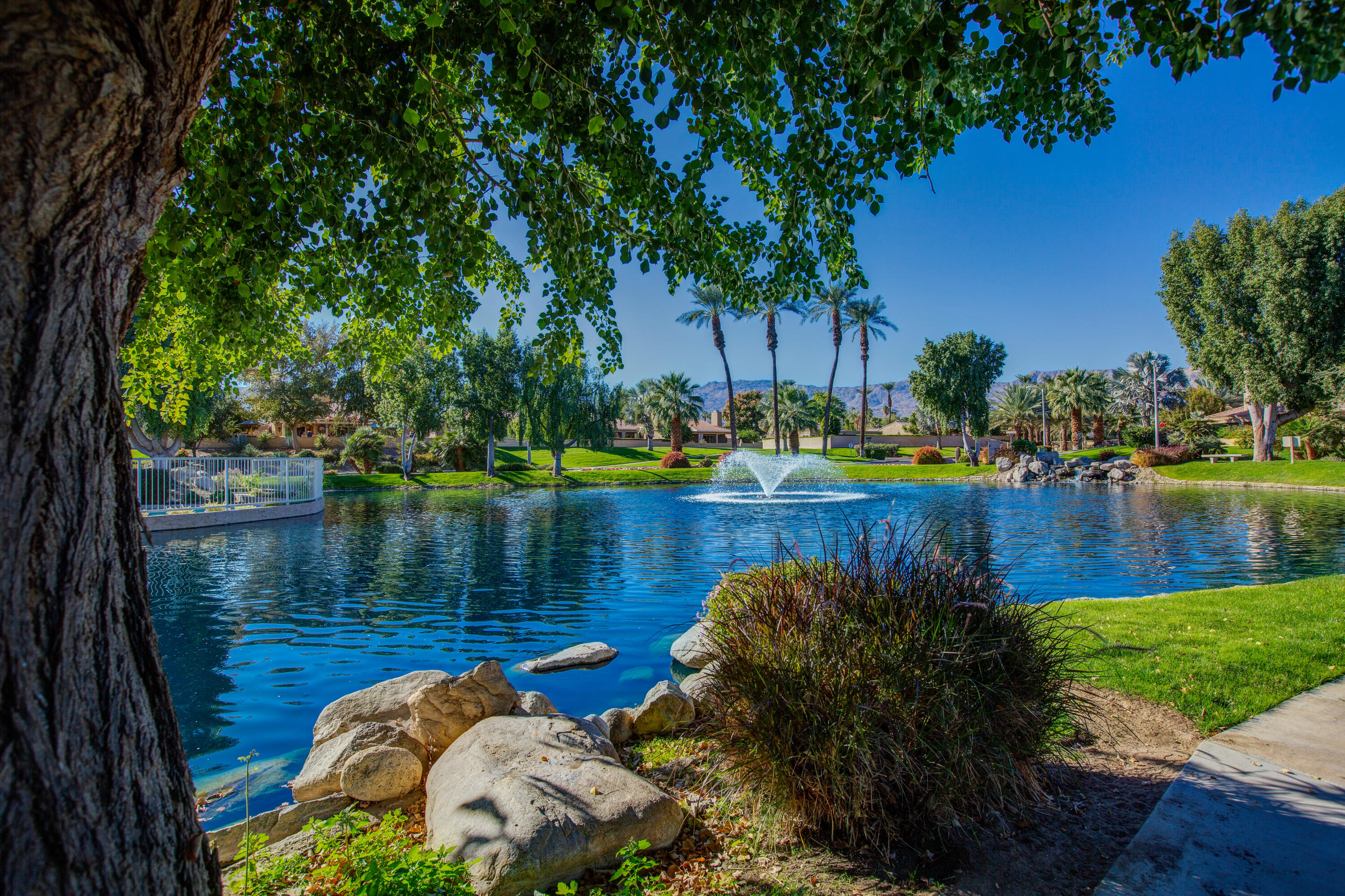 44695 Monaco Circle Palm Desert, CA 92260 - Photo 2 of 58 a view of a lake with a house in the background