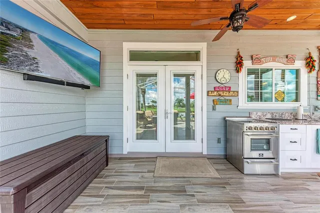 a balcony view with a outdoor seating space