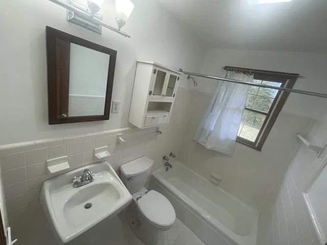 a bathroom with a sink a toilet and mirror