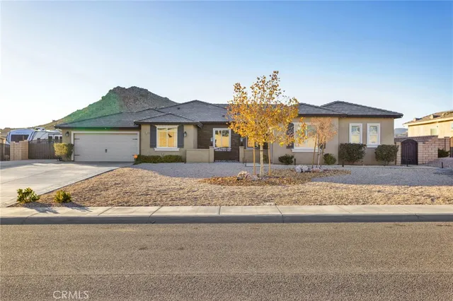 a front view of a house with a yard and potted plants