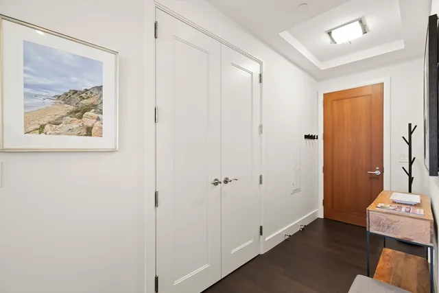 a view of a hallway with elevator