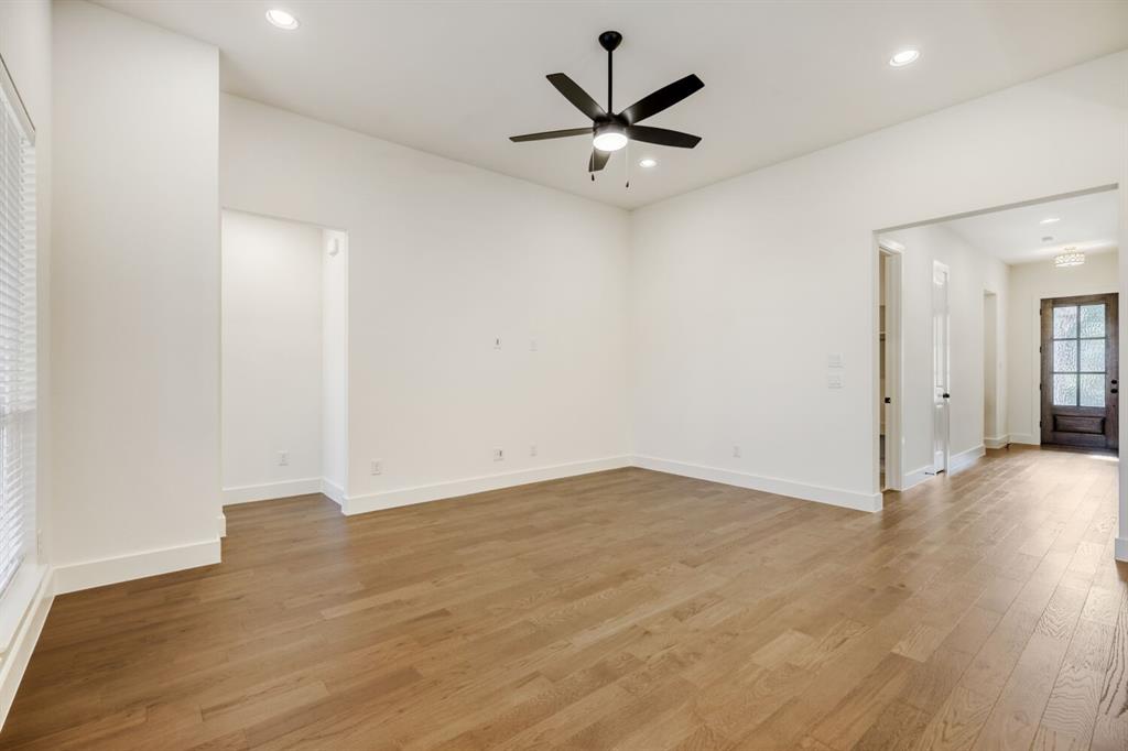 4314 Haley Way Oak Point, TX 75068 - Photo 4 of 28 Spacious room featuring wood-finish flooring, recessed lighting, and a contemporary ceiling fan