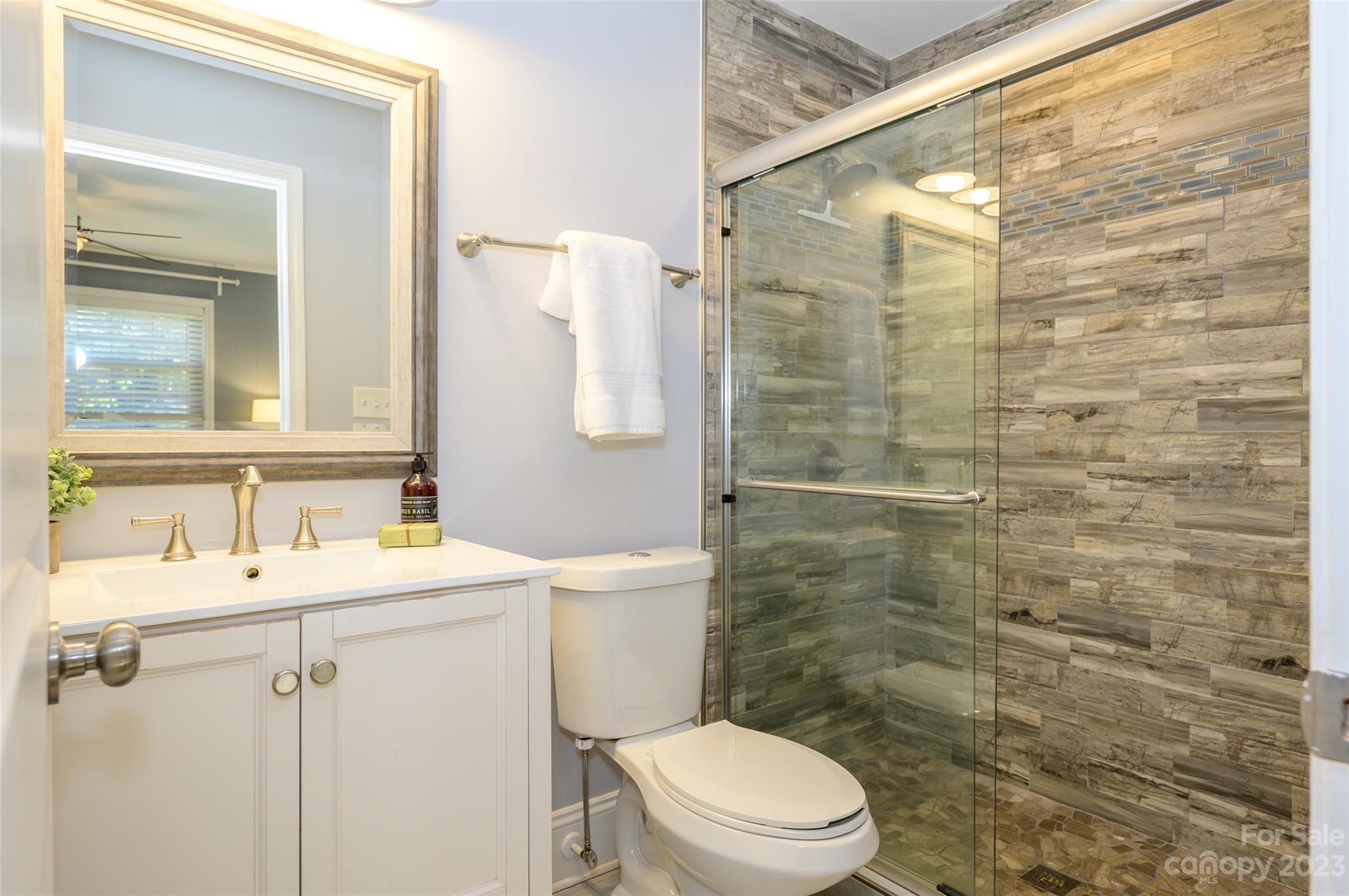 2901 Enfield Road Charlotte, NC 28205 - Photo 19 of 29 a bathroom with a sink mirror toilet and shower